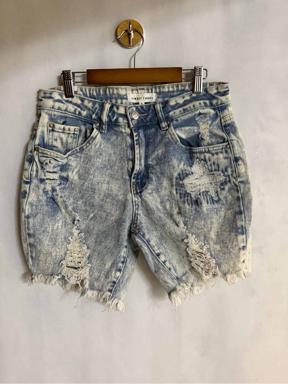 Almost Famous Light Blue Acid Wash Distressed Denim Bermuda Shorts